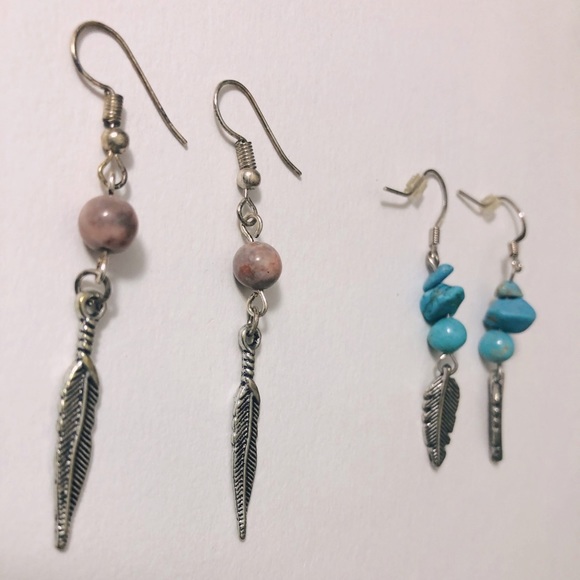 💕2 Pair💕 Sterling Silver Feather Dangle Earrings - Picture 5 of 7